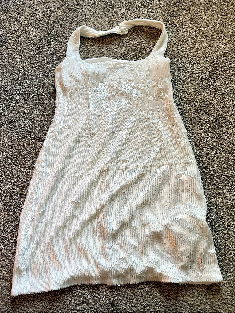 Show me your MUMU Sequin halter dress in White Size Medium